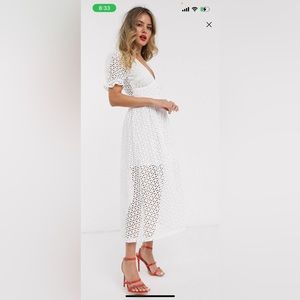 Bardot broderie puff sleeve Midaxi dress in white NWT size 8